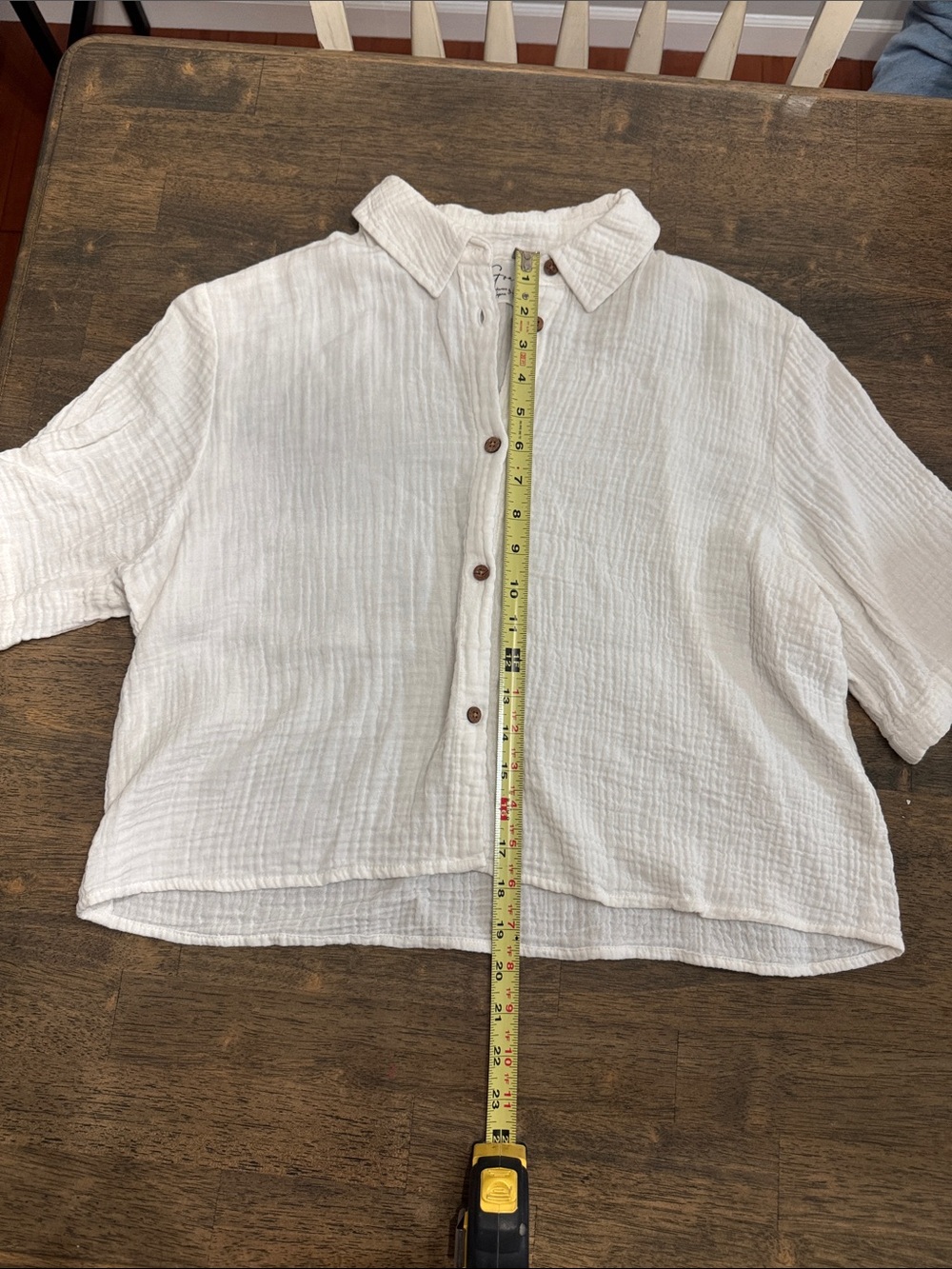 100% Cotton White Crop Button Down Set with Matching Elastic Waistband Shorts - Picture 14 of 15